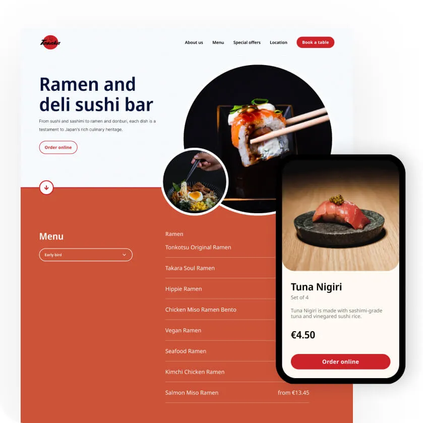 screenshot of website for a sushi restaurant