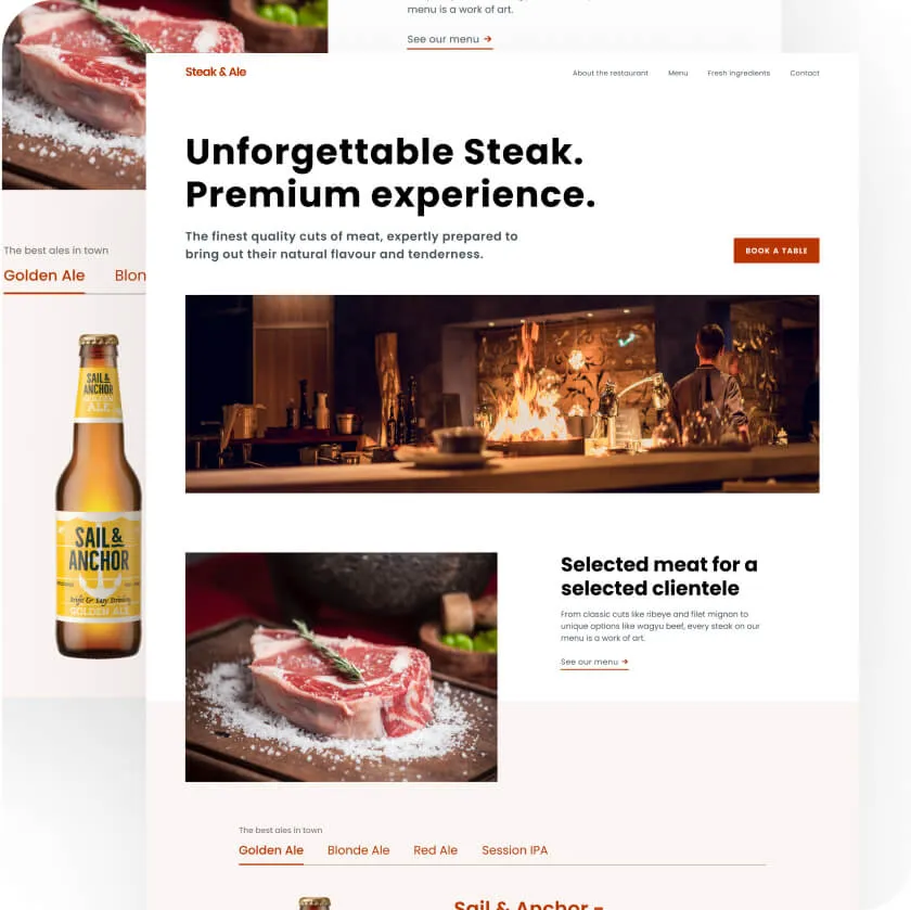 screenshot for a steak house restaurant website  